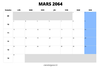 calendrier mars 2064 calendrier mars 2064 au format paysage