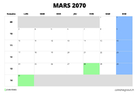 calendrier mars 2070 calendrier mars 2070 au format paysage