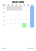 calendrier mars 2086 format portrait