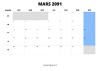 calendrier mars 2091 calendrier mars 2091 au format paysage