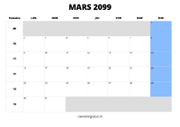 calendrier mars 2099 calendrier mars 2099 au format paysage