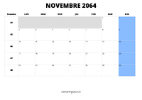 calendrier novembre 2064 au format paysage