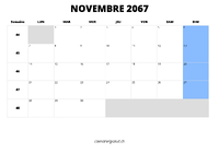 calendrier novembre 2067 calendrier novembre 2067 au format paysage