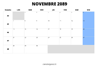 calendrier novembre 2089 calendrier novembre 2089 au format paysage