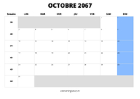 calendrier octobre 2067 calendrier octobre 2067 au format paysage