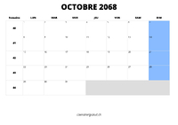 calendrier octobre 2068 calendrier octobre 2068 au format paysage