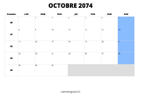 calendrier octobre 2074 calendrier octobre 2074 au format paysage