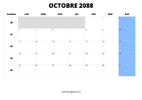 calendrier octobre 2088 calendrier octobre 2088 au format paysage