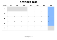 calendrier octobre 2099 calendrier octobre 2099 au format paysage