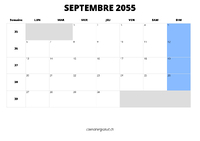 calendrier septembre 2055 au format paysage