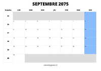 calendrier septembre 2075 calendrier septembre 2075 au format paysage