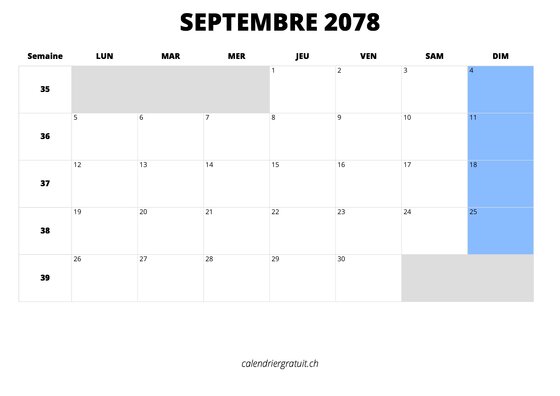 calendrier septembre 2078 calendrier septembre 2078 au format paysage