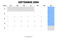 calendrier septembre 2090 calendrier septembre 2090 au format paysage